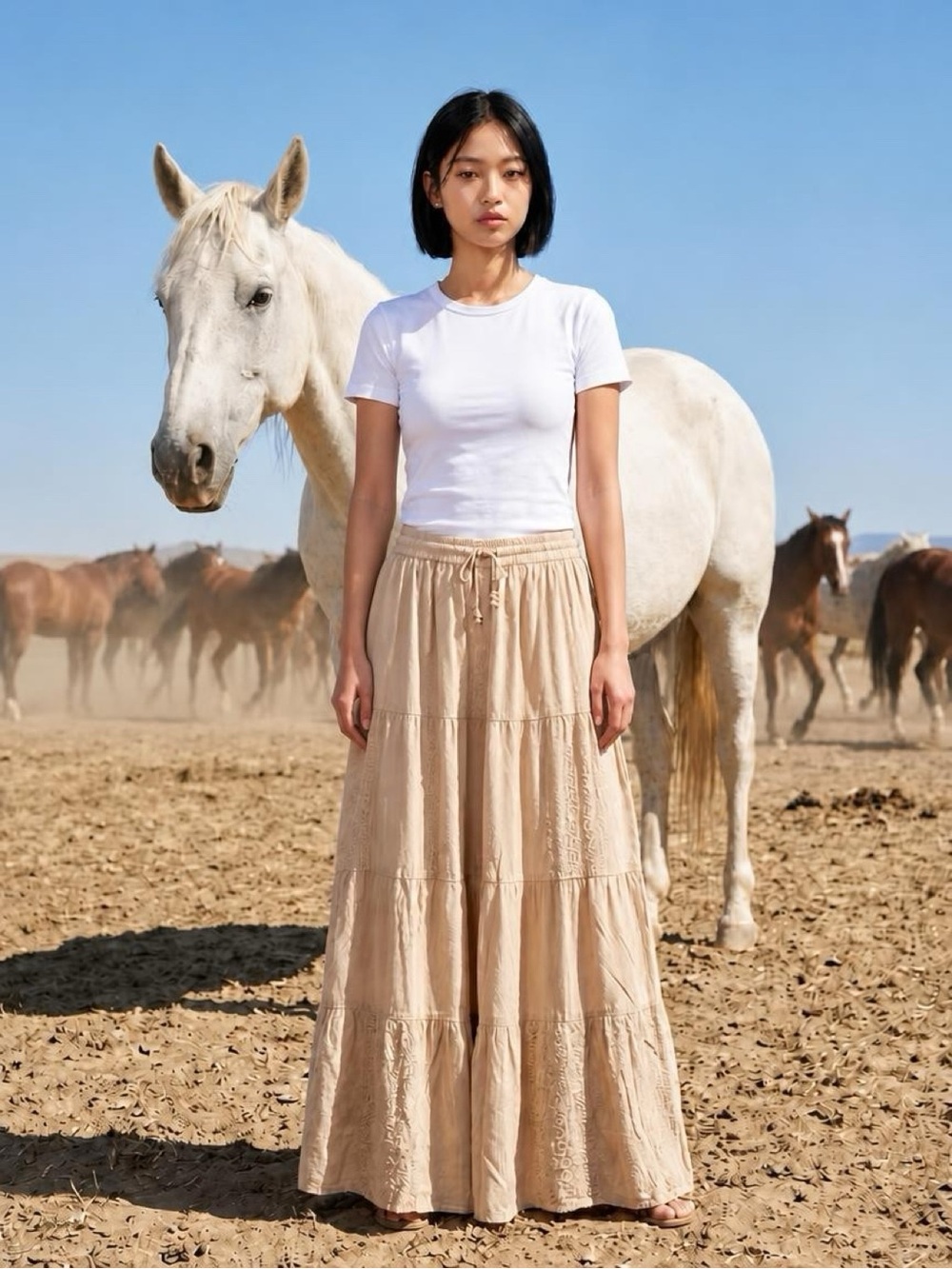 215 NWT Young Threads Latte Wide Leg Tiered Pants - Boho Style